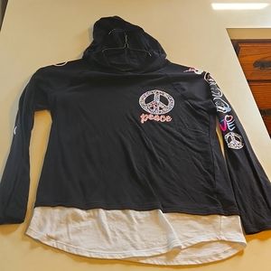 Girl's Justice Hooded Shirt - Peace Sign and Emojis